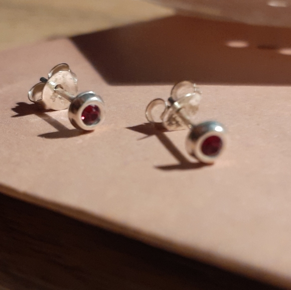 Silver & Ruby Studded Earrings - Picture 2 of 6